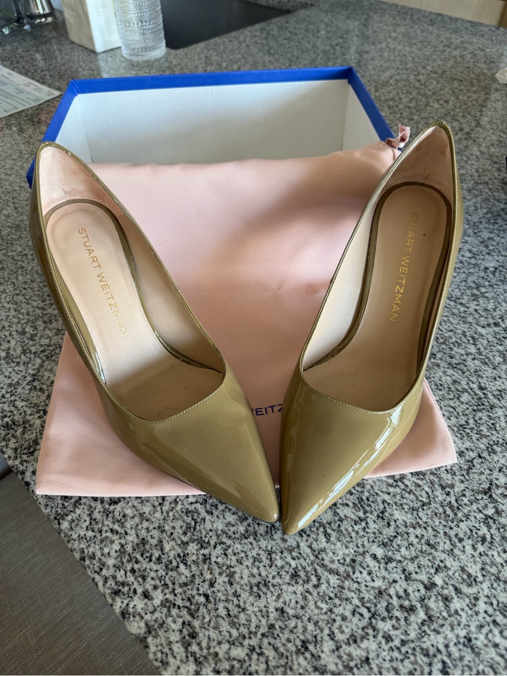 Stuart Weitzman Olive Green Patent Pointed-Toe Pumps